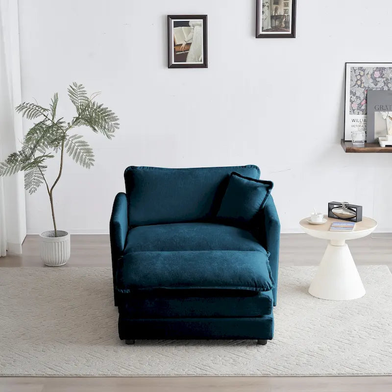 Fauteuil d'appoint moderne avec pouf, fauteuil rembourré