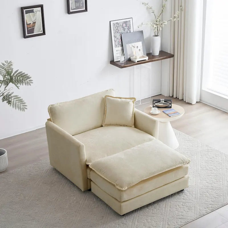 Fauteuil d'appoint moderne avec pouf, fauteuil rembourré