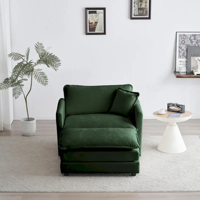 Fauteuil d'appoint moderne avec pouf, fauteuil rembourré