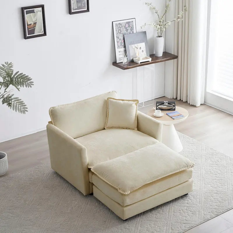 Fauteuil d'appoint moderne avec pouf, fauteuil rembourré