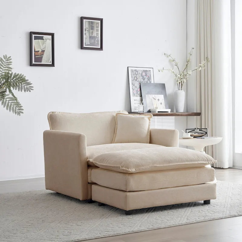 Fauteuil d'appoint moderne avec pouf, fauteuil rembourré