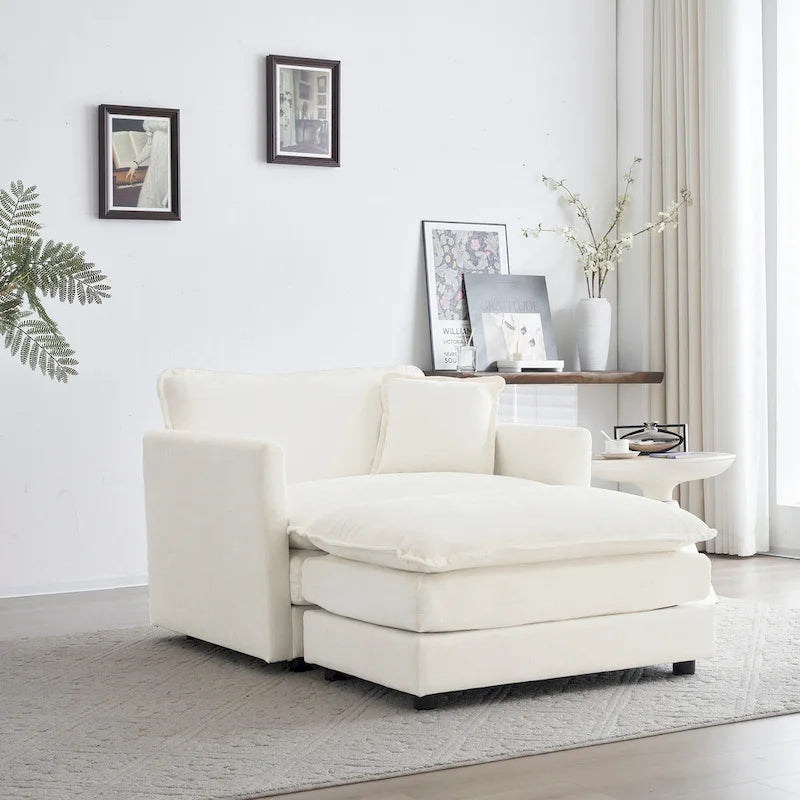 Fauteuil d'appoint moderne avec pouf, fauteuil rembourré