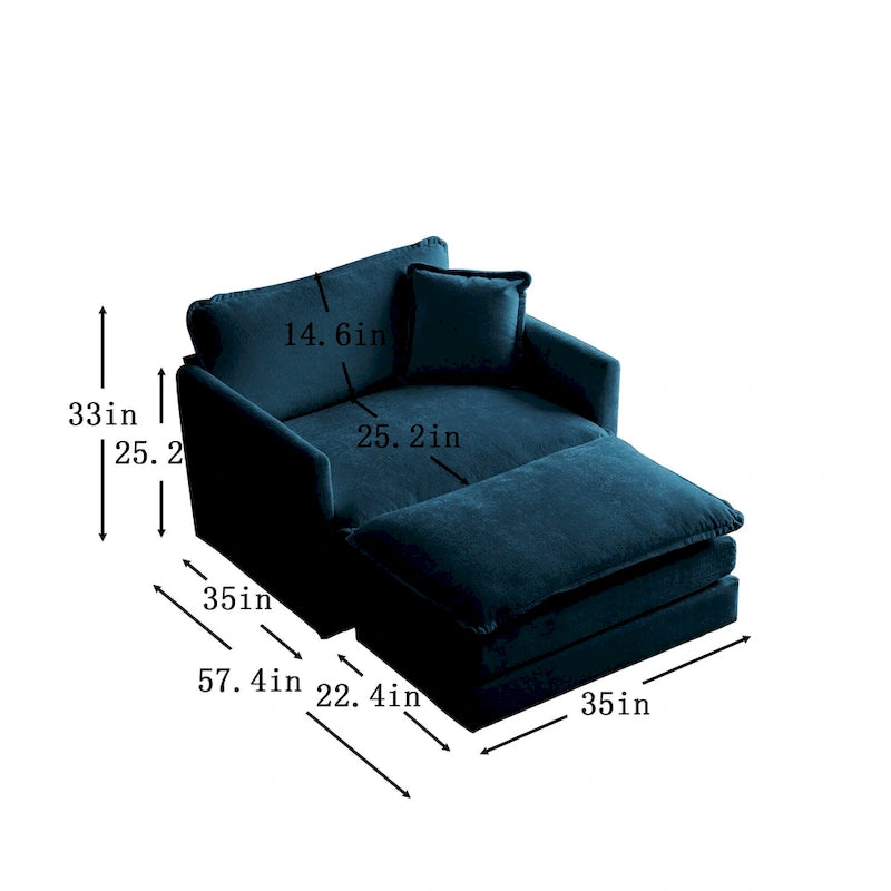Fauteuil d'appoint moderne avec pouf, fauteuil rembourré