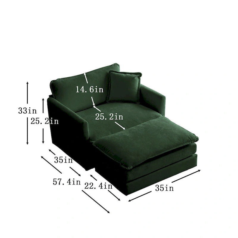 Fauteuil d'appoint moderne avec pouf, fauteuil rembourré