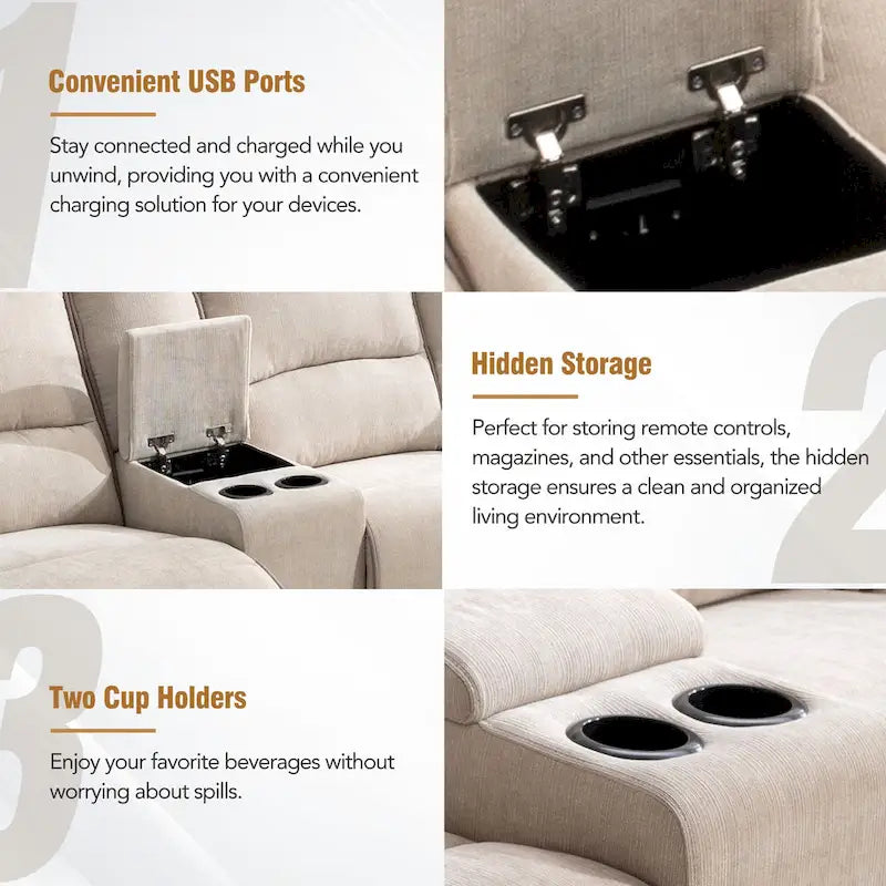 Salon inclinable manuel moderne avec ports USB