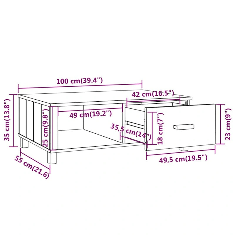 Table basse, rectangulaire, avec tiroir de rangement