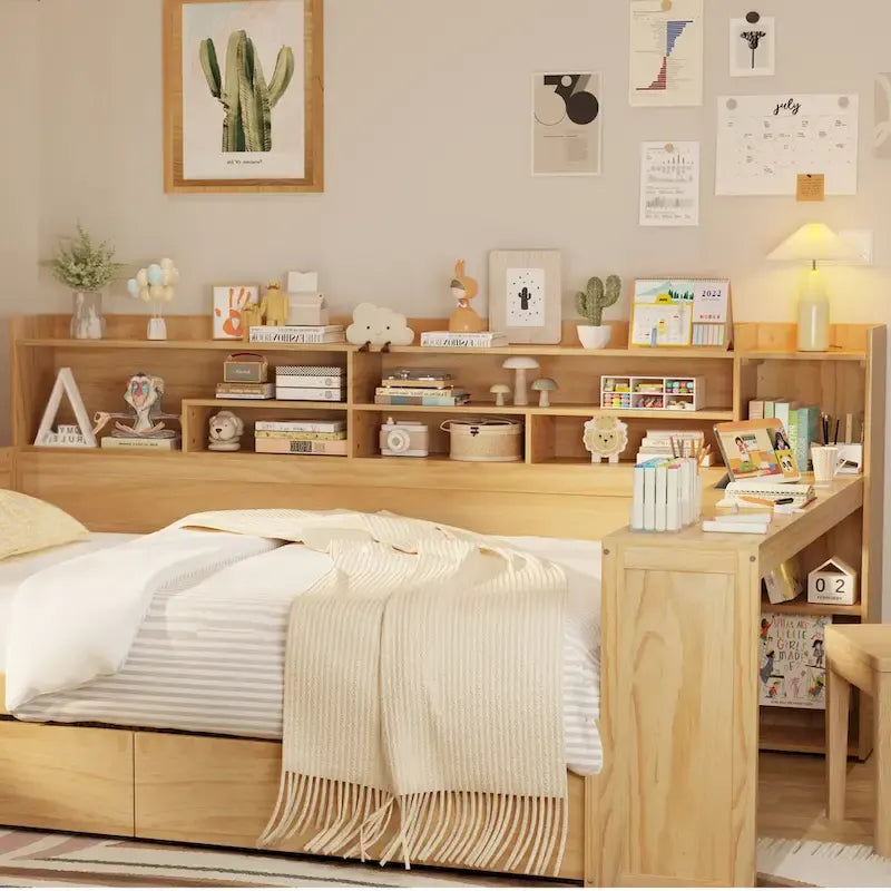 Lit de repos multifonctionnel avec étagères de rangement et deux tiroirs