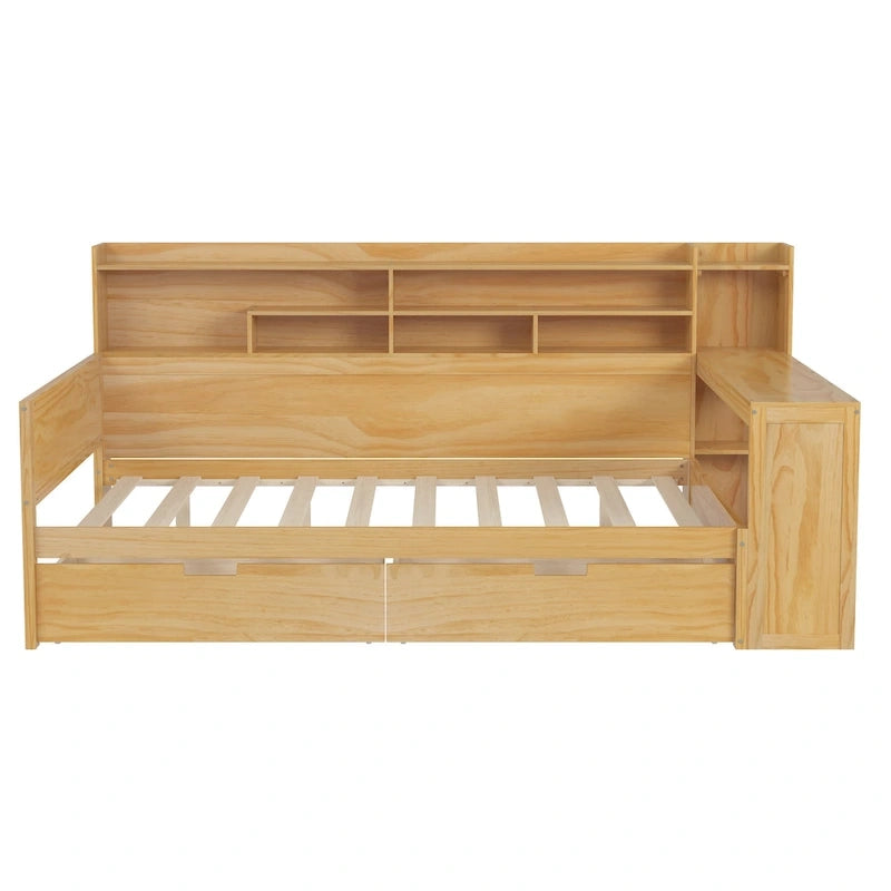 Lit de repos multifonctionnel avec étagères de rangement et deux tiroirs