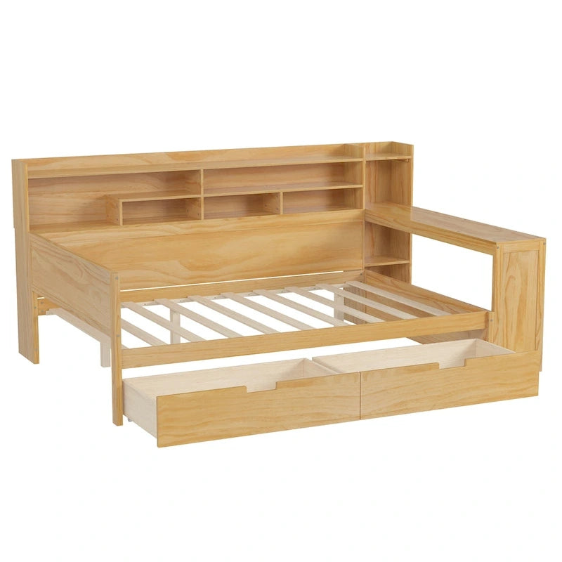 Lit de repos multifonctionnel avec étagères de rangement et deux tiroirs