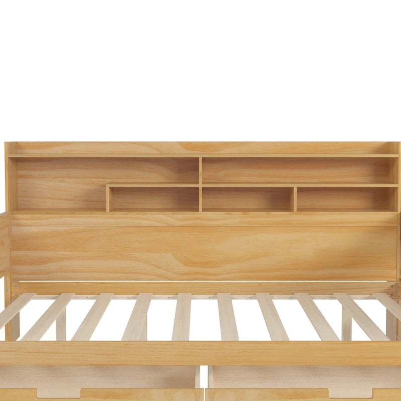 Lit de repos multifonctionnel avec étagères de rangement et deux tiroirs