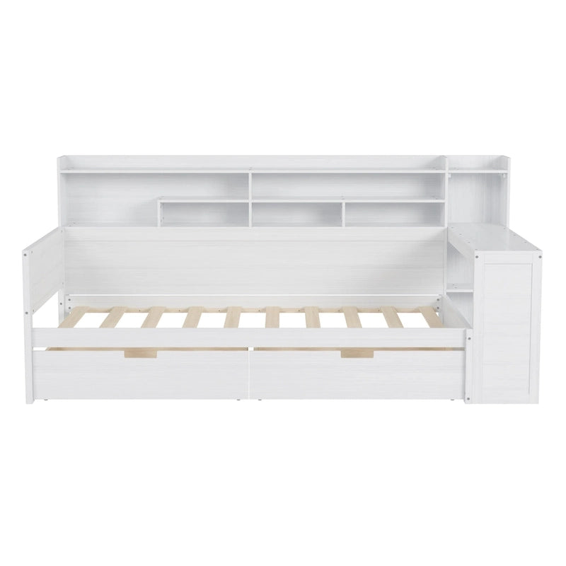 Lit de repos multifonctionnel avec étagères de rangement et deux tiroirs