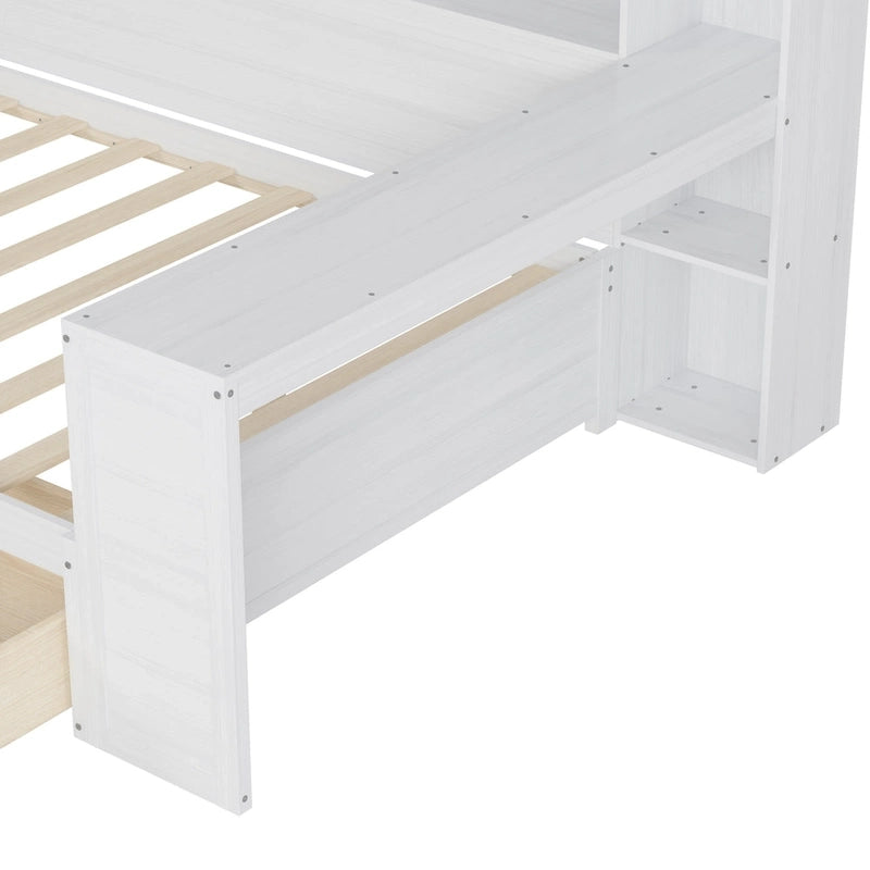 Lit de repos multifonctionnel avec étagères de rangement et deux tiroirs