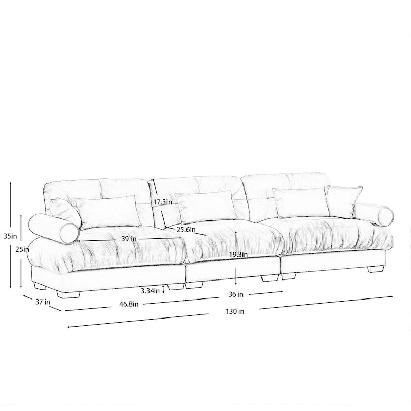 Canapé modulable en velours avec coussin nuage et appuie-têtes cylindriques