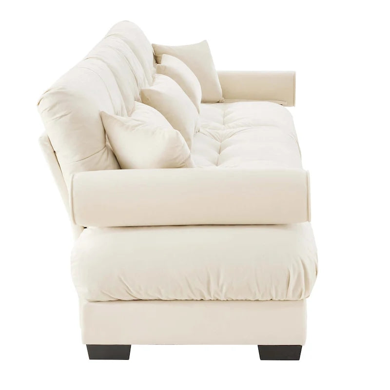 Canapé modulable en velours avec coussin nuage et appuie-têtes cylindriques