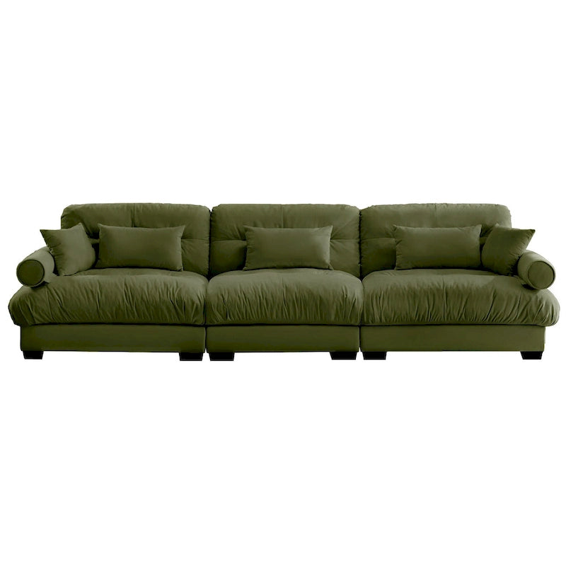 Canapé modulable en velours avec coussin nuage et appuie-têtes cylindriques