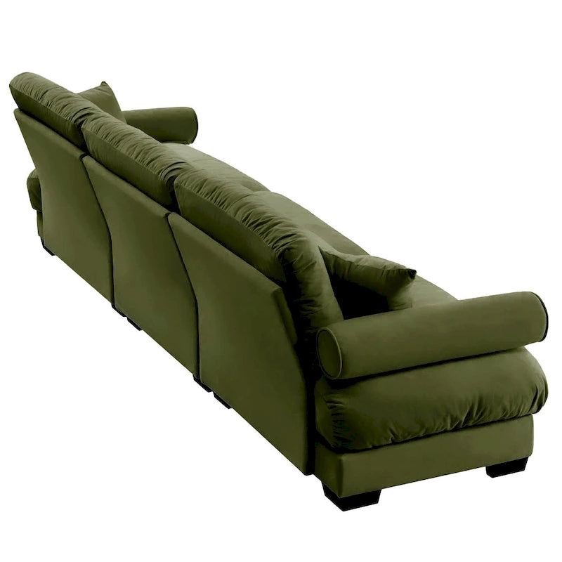 Canapé modulable en velours avec coussin nuage et appuie-têtes cylindriques