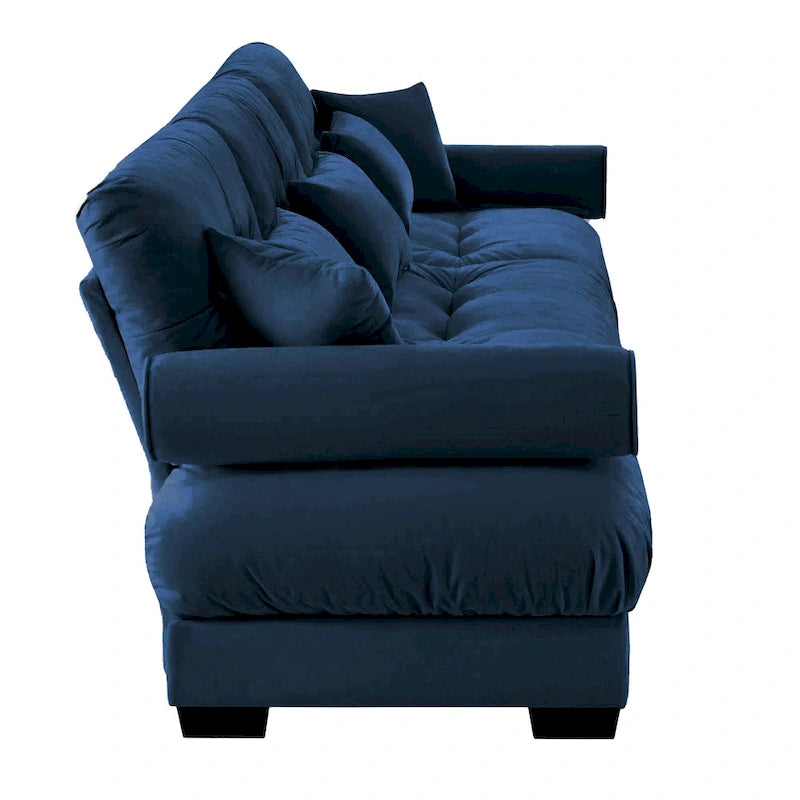Canapé modulable en velours avec coussin nuage et appuie-têtes cylindriques