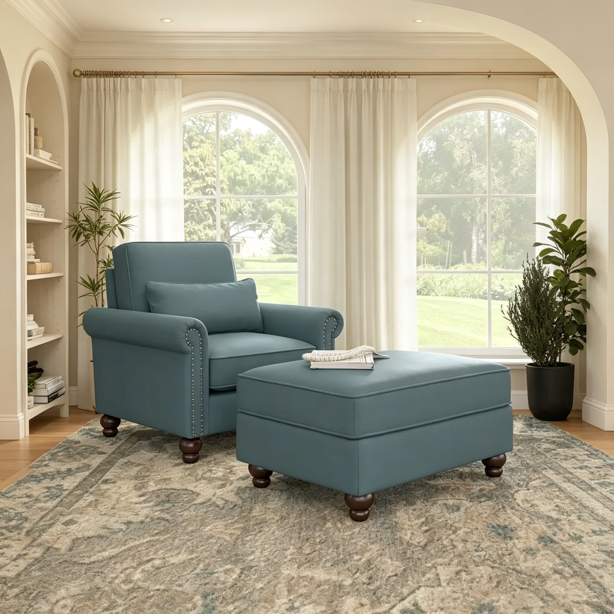 Fauteuil d'appoint de salon avec ottoman
