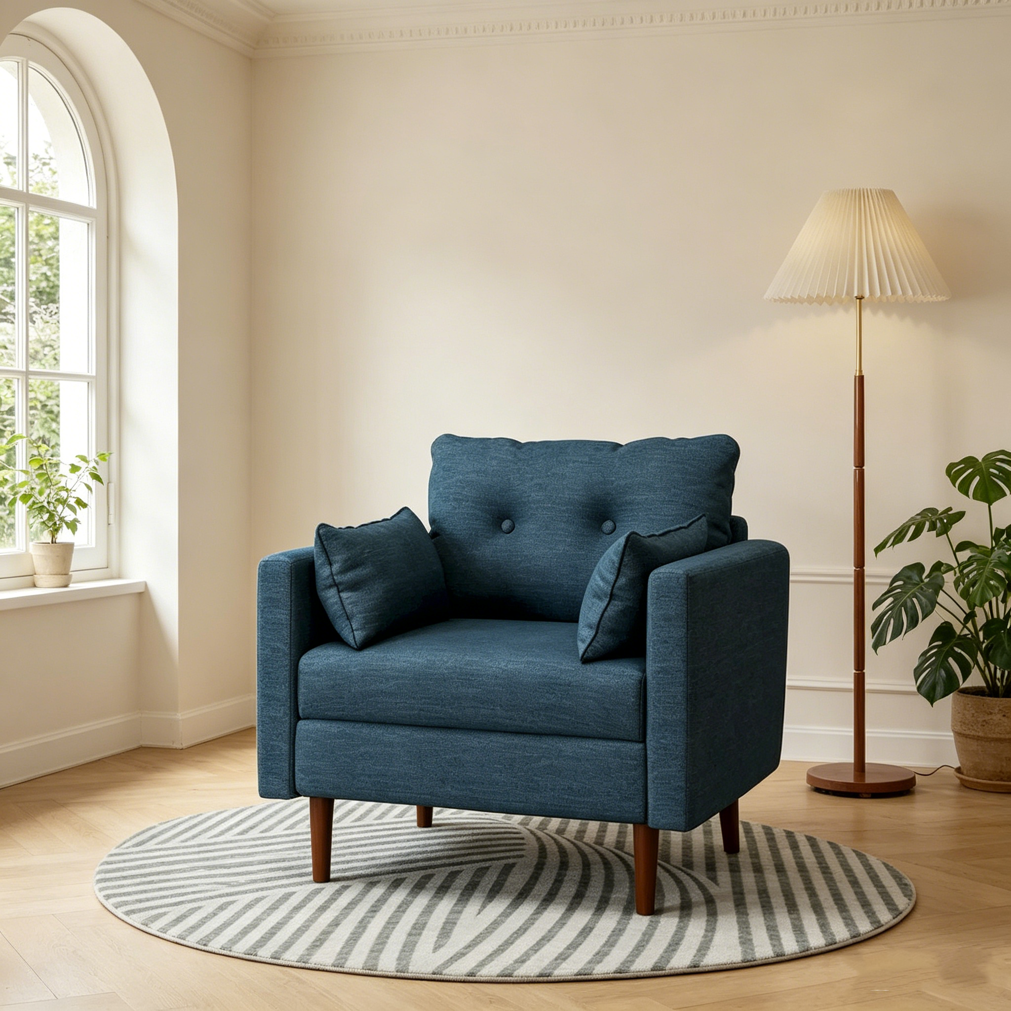 Fauteuil club capitonné avec coussins décoratifs
