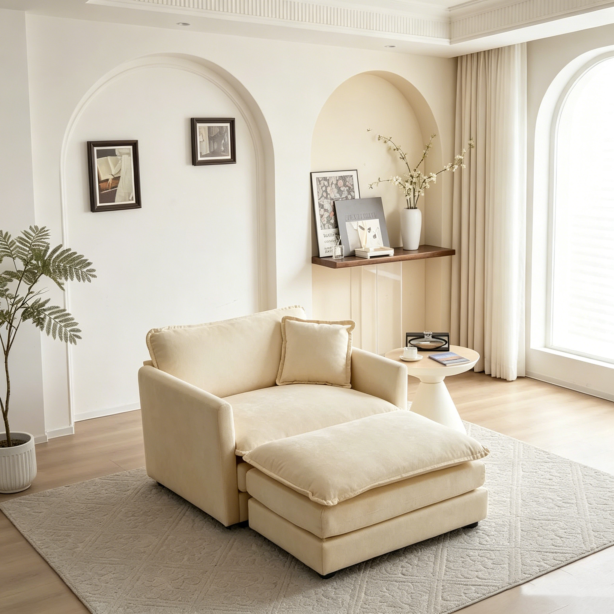 Fauteuil d'appoint moderne avec pouf, fauteuil rembourré