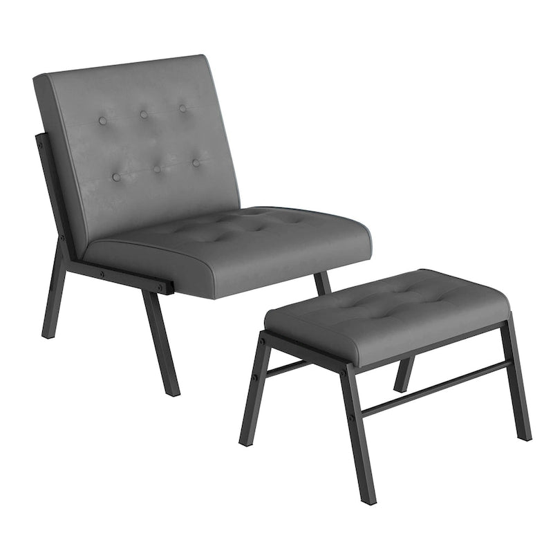 Fauteuil d'appoint en similicuir style Mid-Century Mieres avec ottoman, fauteuil sans accoudoirs capitonné de 60 cm de large pour salon