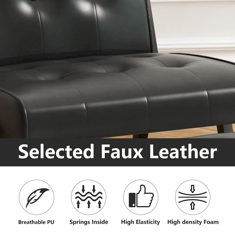 Fauteuil d'appoint en similicuir style Mid-Century Mieres avec ottoman, fauteuil sans accoudoirs capitonné de 60 cm de large pour salon