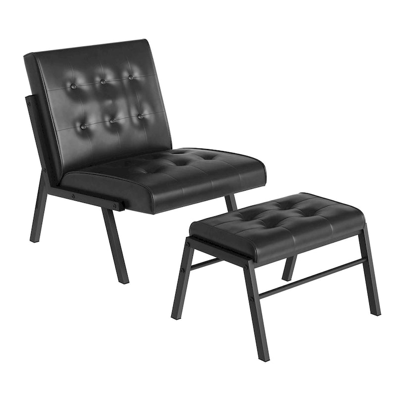 Fauteuil d'appoint en similicuir style Mid-Century Mieres avec ottoman, fauteuil sans accoudoirs capitonné de 60 cm de large pour salon