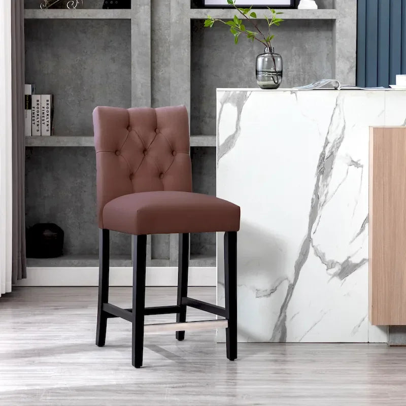Tabouret de comptoir classique capitonné, pieds noirs