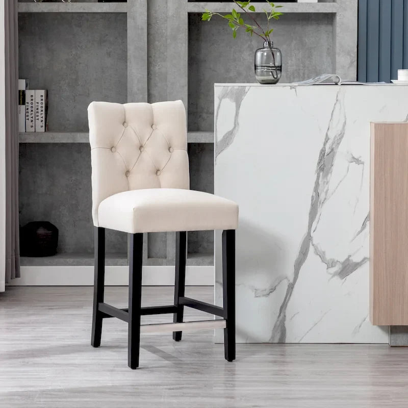 Tabouret de comptoir classique capitonné, pieds noirs