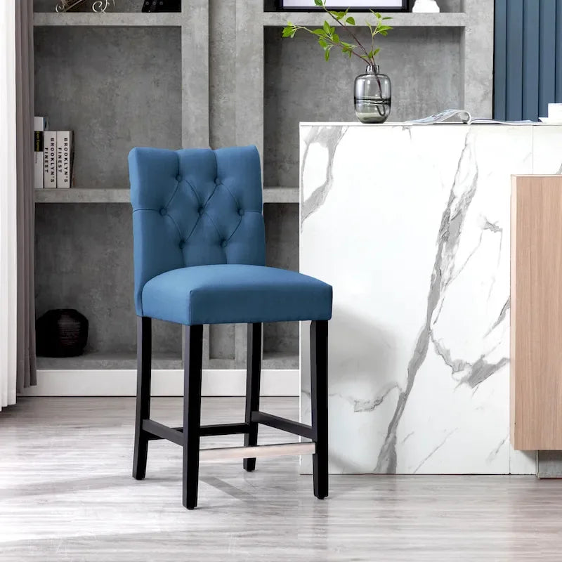 Tabouret de comptoir classique capitonné, pieds noirs