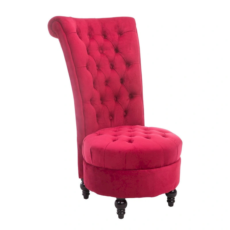 Chaise capitonnée à dossier haut, garnie de velours rouge