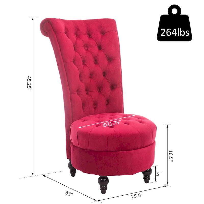 Chaise capitonnée à dossier haut, garnie de velours rouge