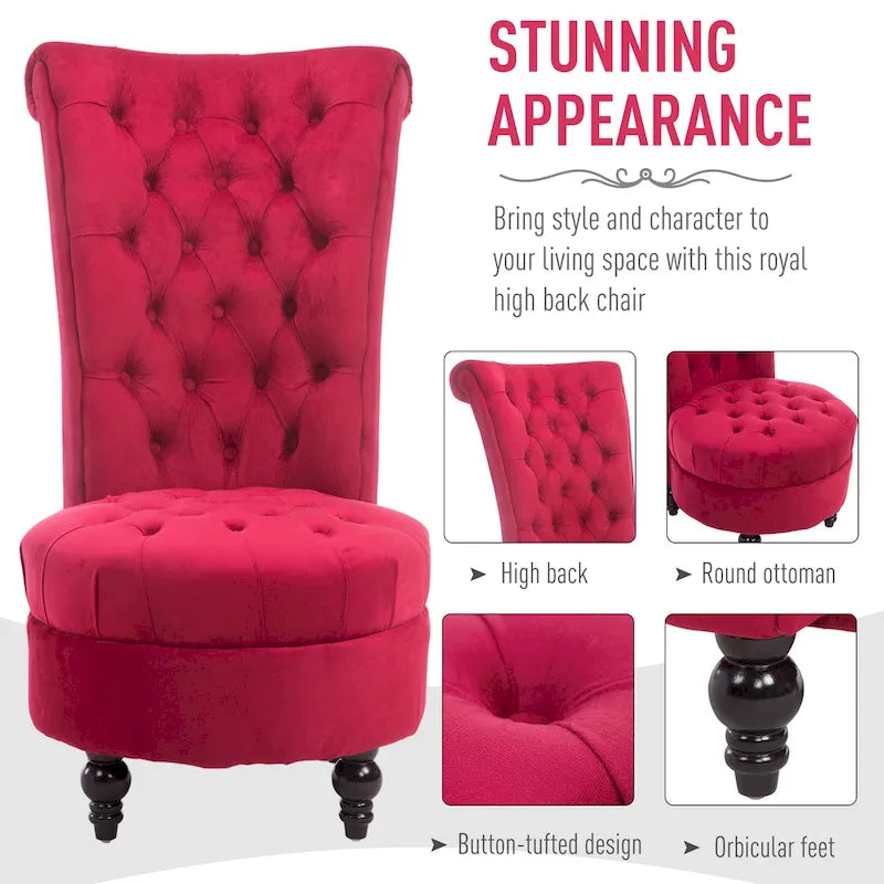 Chaise capitonnée à dossier haut, garnie de velours rouge