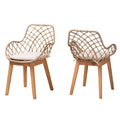 Chaise de salle à manger moderne en rotin gris délavé et bois finition marron naturel