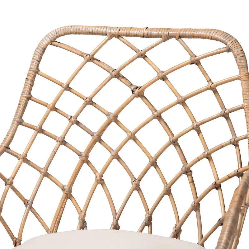 Chaise de salle à manger moderne en rotin gris délavé et bois finition marron naturel