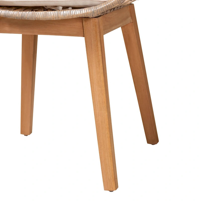 Chaise de salle à manger moderne en rotin gris délavé et bois finition marron naturel