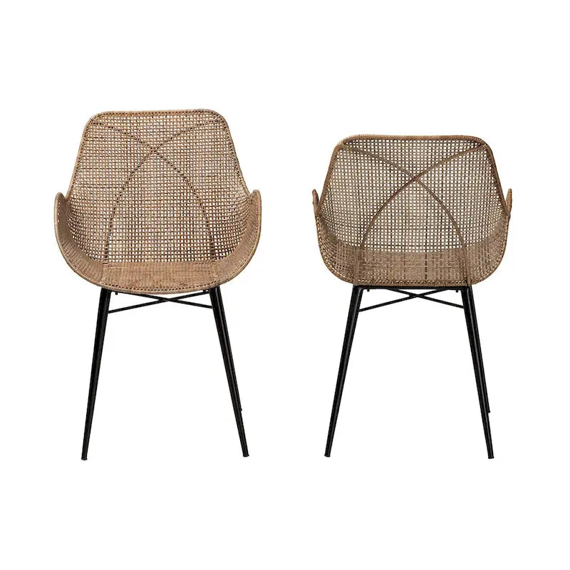 Chaise de salle à manger moderne en rotin gris délavé et bois finition marron naturel