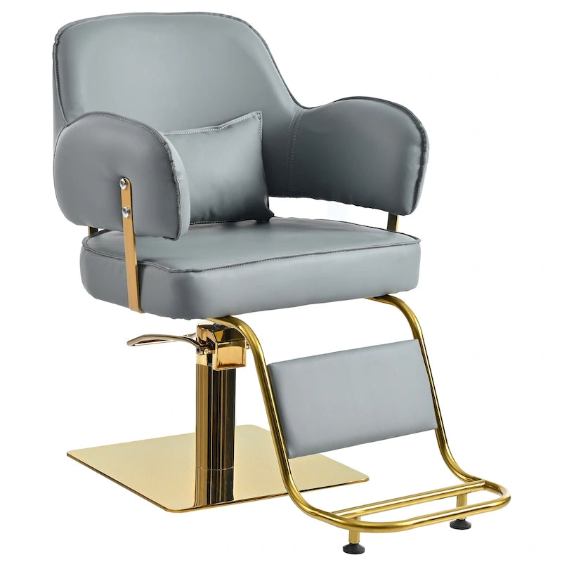 Fauteuil de barbier en cuir véritable noir avec accoudoirs pivotants