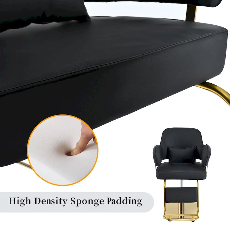 Fauteuil de barbier en cuir véritable noir avec accoudoirs pivotants