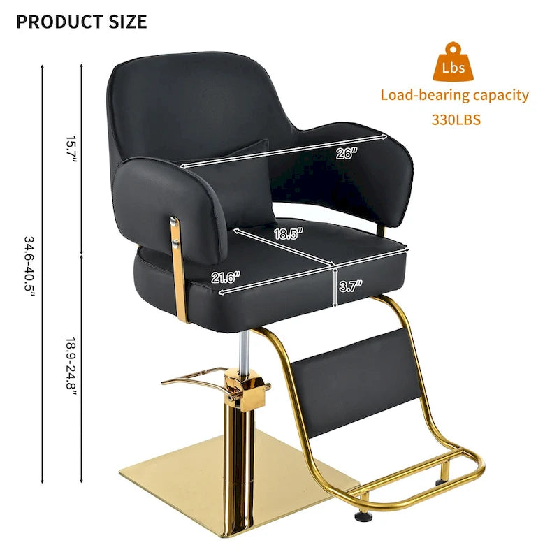 Fauteuil de barbier en cuir véritable noir avec accoudoirs pivotants