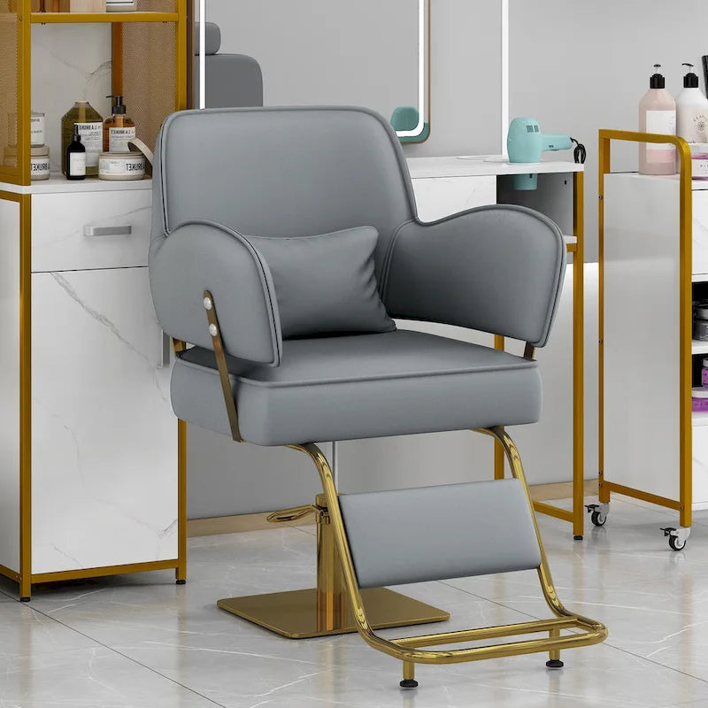 Fauteuil de barbier en cuir véritable noir avec accoudoirs pivotants
