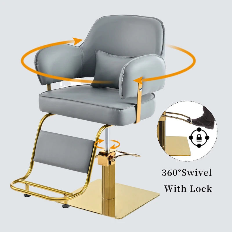 Fauteuil de barbier en cuir véritable noir avec accoudoirs pivotants