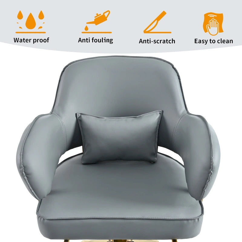 Fauteuil de barbier en cuir véritable noir avec accoudoirs pivotants
