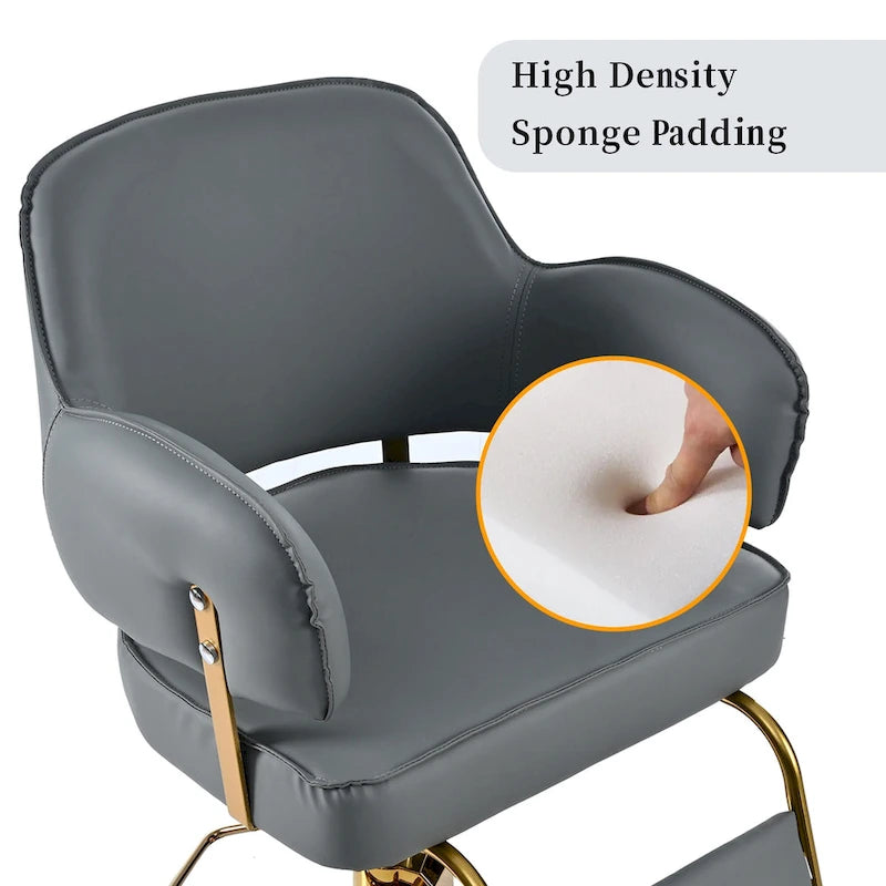 Fauteuil de barbier en cuir véritable noir avec accoudoirs pivotants