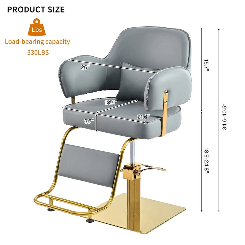 Fauteuil de barbier en cuir véritable noir avec accoudoirs pivotants