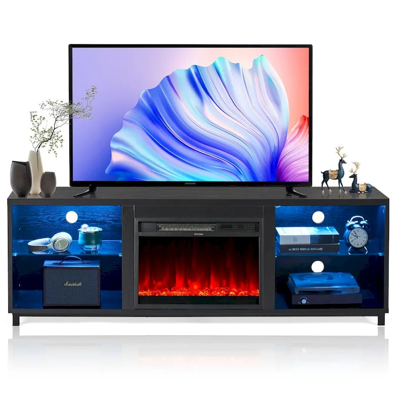 Meuble TV cheminée moderne avec foyer électrique