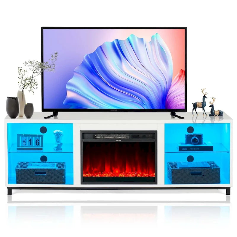 Meuble TV cheminée moderne avec foyer électrique