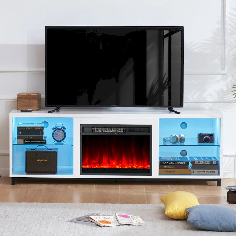 Meuble TV cheminée moderne avec foyer électrique