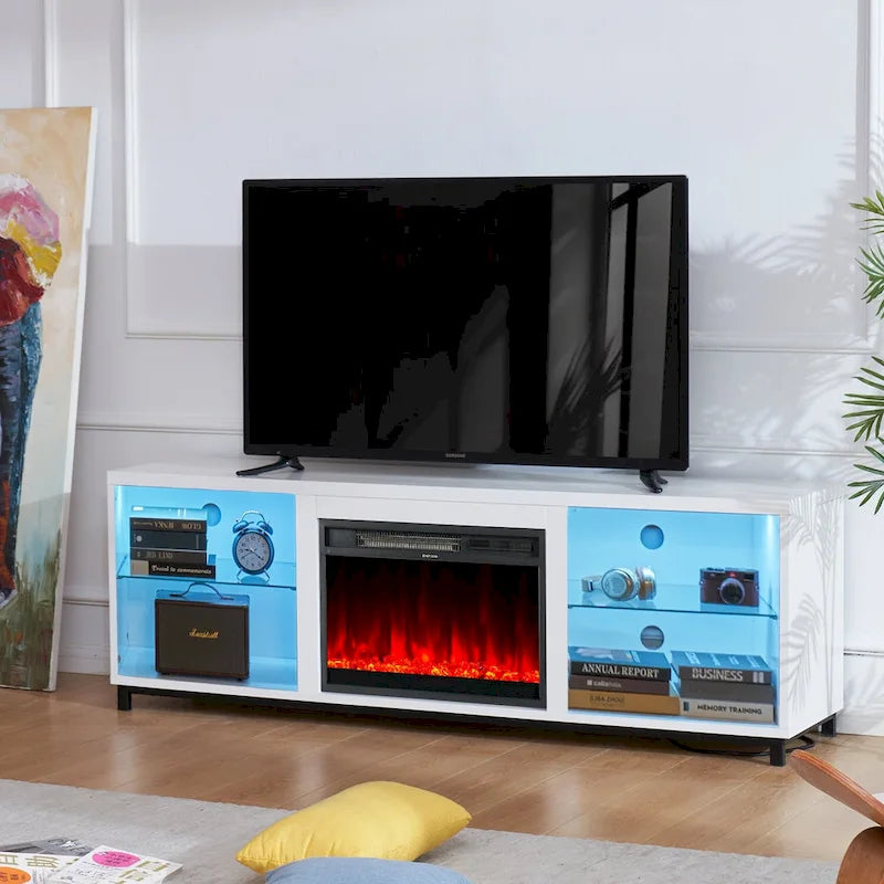 Meuble TV cheminée moderne avec foyer électrique