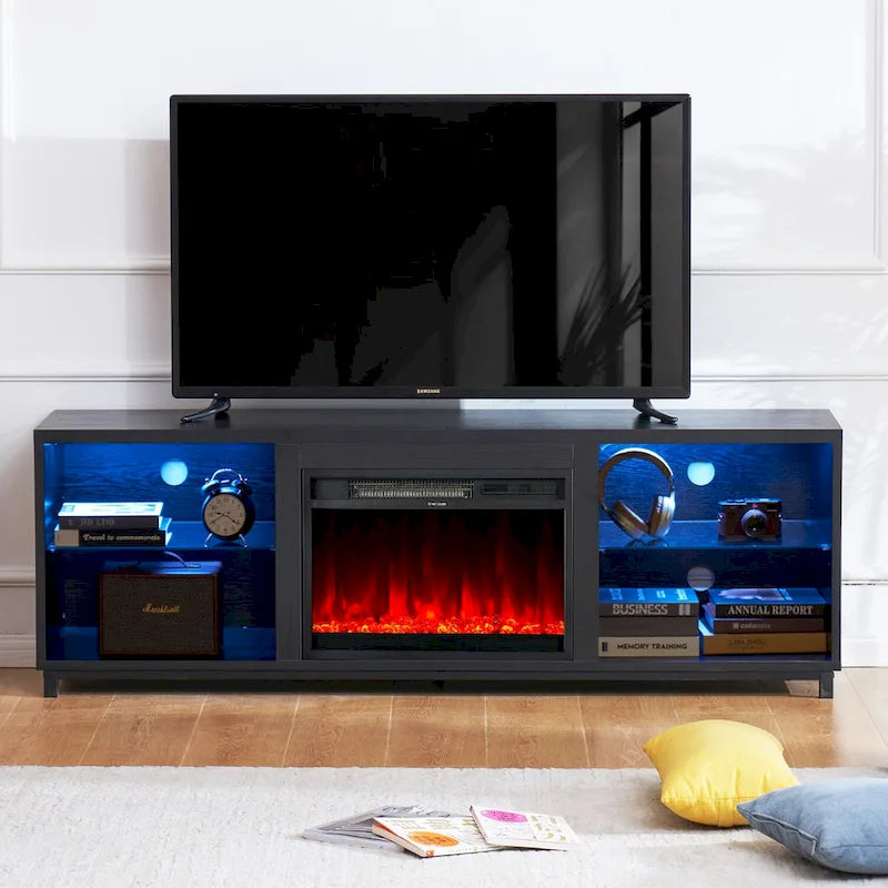 Meuble TV cheminée moderne avec foyer électrique